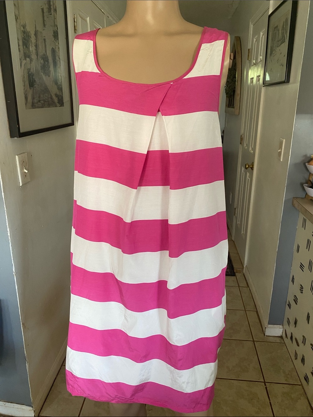 Pink Tartan cotton and silk blend Pink and White Sleeveless Midi Dress gb3